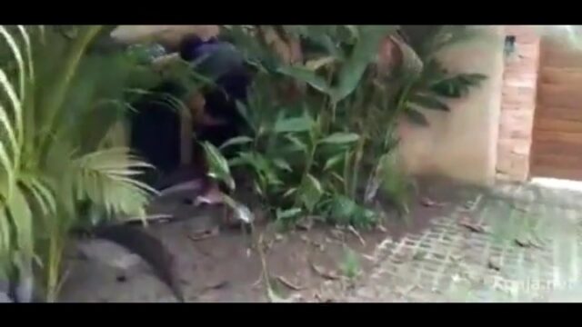 Los amigos lo pillaron follando en el jardin